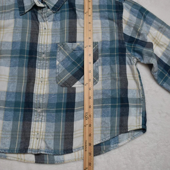 American Eagle Flannel Plaid Button Down Shirt Sz M Crop Oversized Preppy 90s - Picture 12 of 15